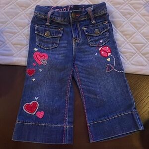 BABY GAP Heart Ladybug Embroidered Flare Jeans Girls 12-18 Mos - Like New